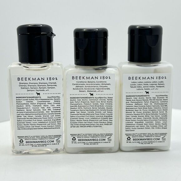 Beekman 1802 ~ Travel Shampoo, Conditioner & Lotion 1fl oz/30ml Each ~ NEW - Picture 3 of 4
